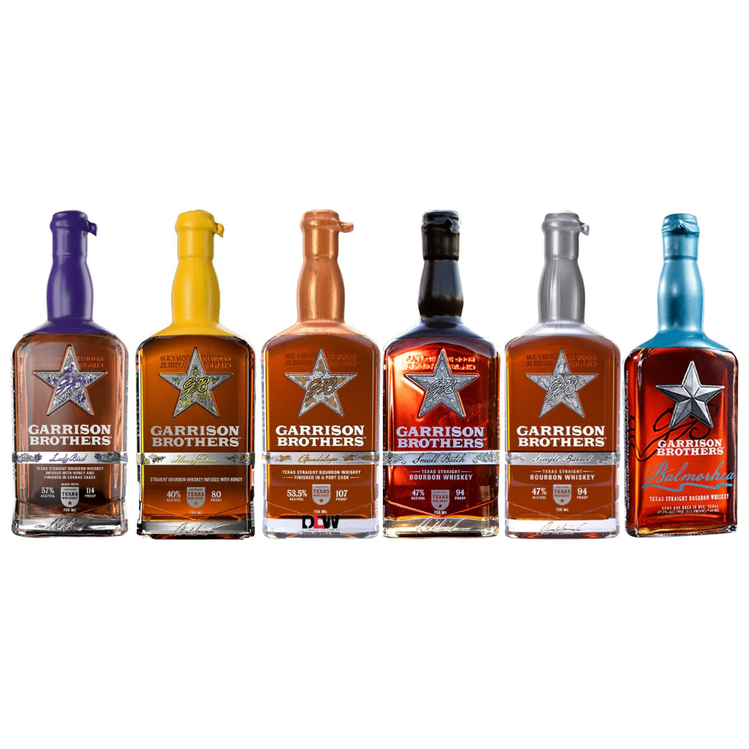Garrison Lady Bird, Guadalupe, Balmorhea, Honeydew, Small Batch, & Single Barrel Texas Straight Bourbon Whiskey 750ml 6 Bottle Combo